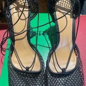 Bottega Veneta Black Mesh Lace-Up Heels